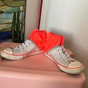 converse neon orange and cream high top satin shoes
